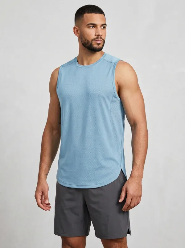 Men's Fitness Gym Workout Navy Blue Quick-Dry Printed Tank Top