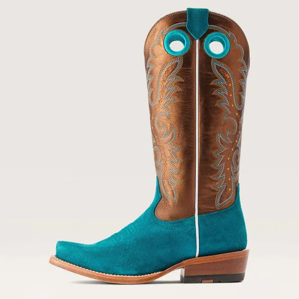Faux-Suede Faux-Leather Embroidered Square-Toe Mid-Calf Boots