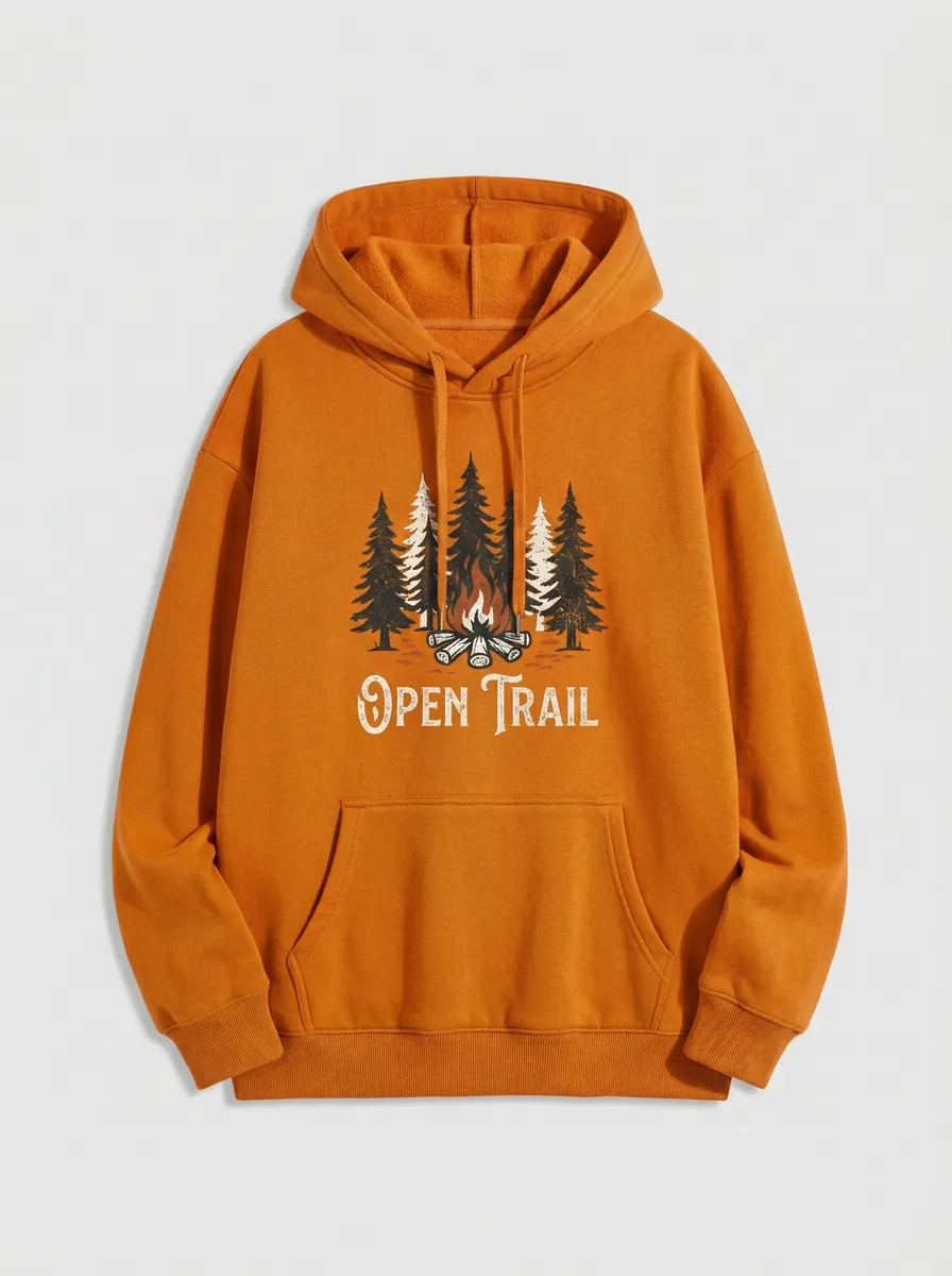 Unisex Camping Lover Open Trail Campfire Printed Hoodie