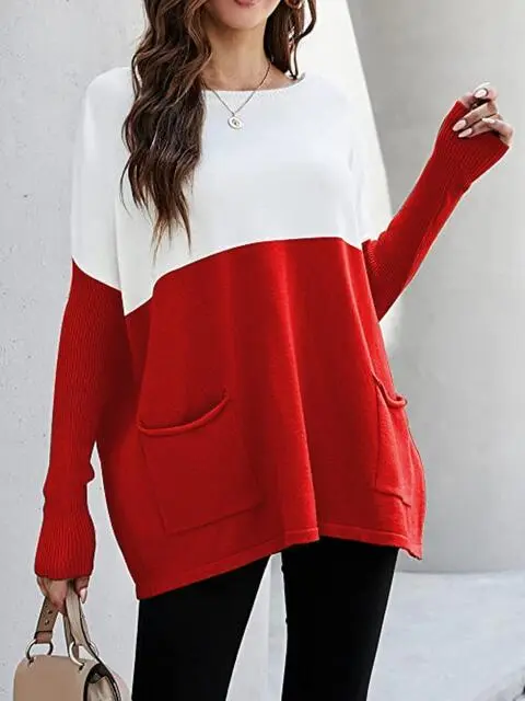 Pocket Detail Two Tone Sweater