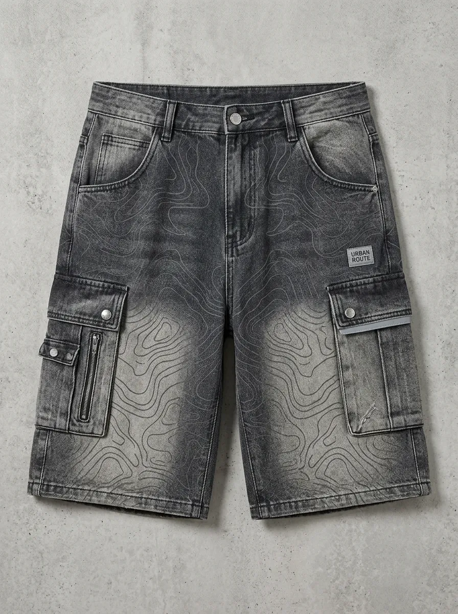 Outdoor Cargo Denim Topographic Men's Cargo Shorts