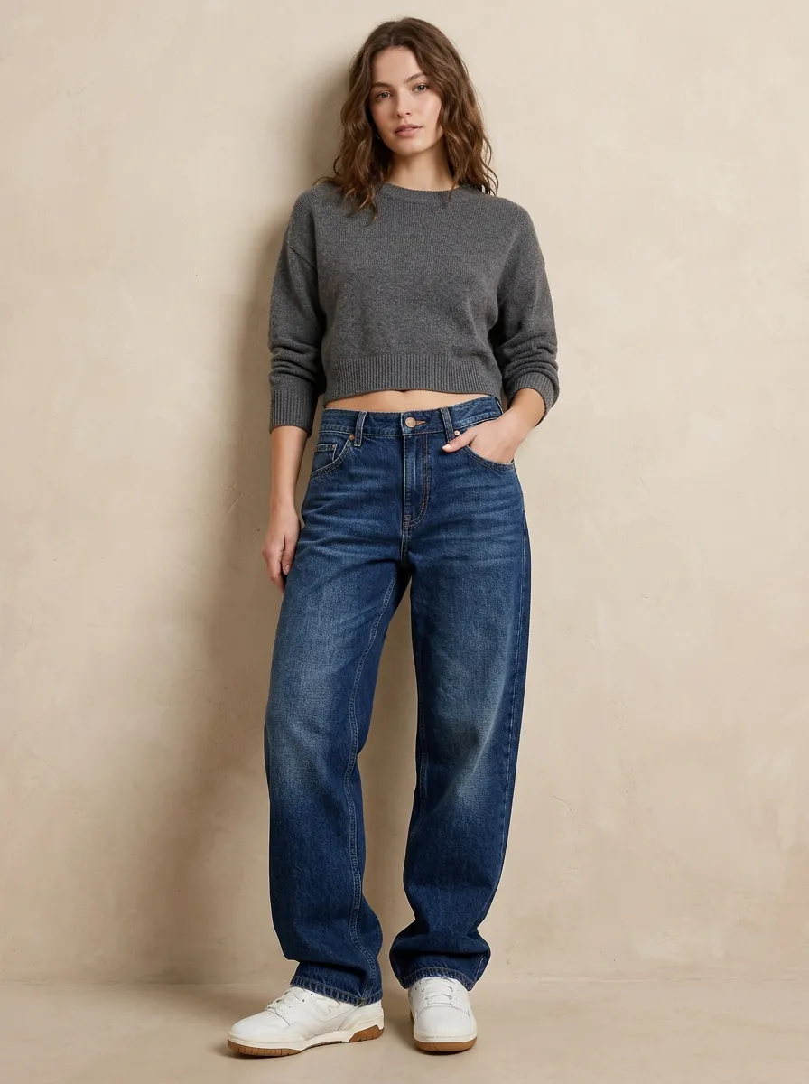 Women's Casual Fashion Blue Denim Wide Leg Jeans