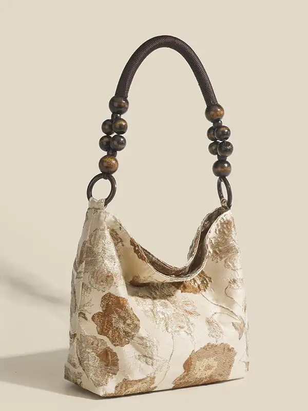Beads Contrast Jacquard Pockets Split-joint Zipper Handbag