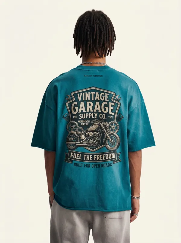 Men's Vintage Garage Motorcycle Graphic Printed T-shirt