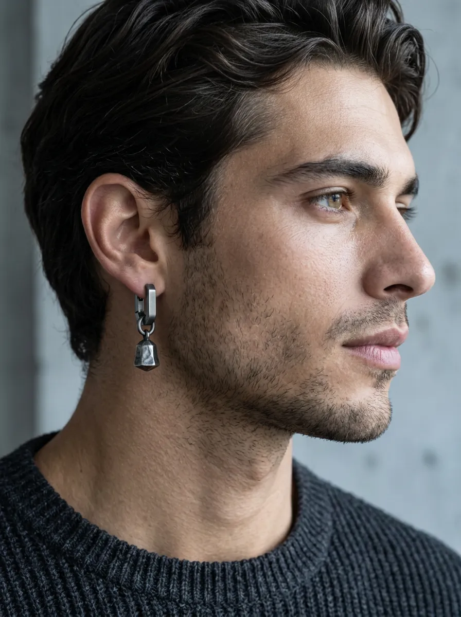 Men's Gothic Punk Geometric Bell Pendant Hoop Earring