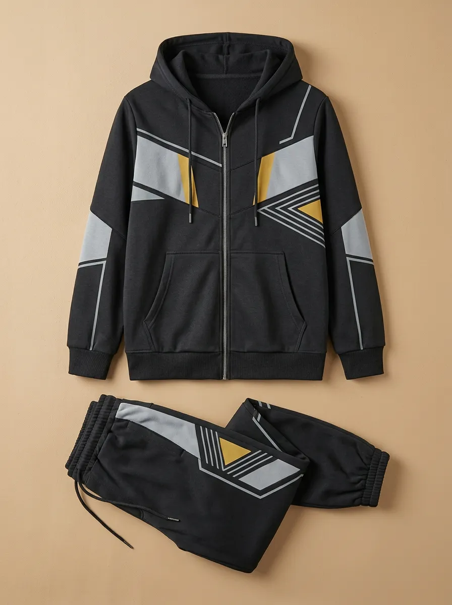 Men's Geometric Techwear Pattern Print Jogger Set