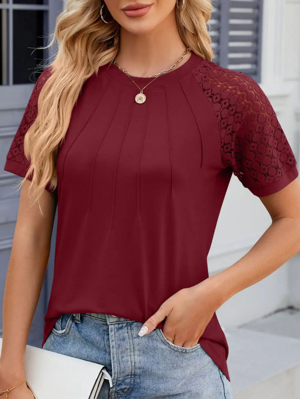 Lace Patch Crew Neck Tee