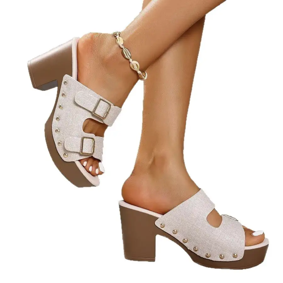 Classic Buckle Block Heels Sandals