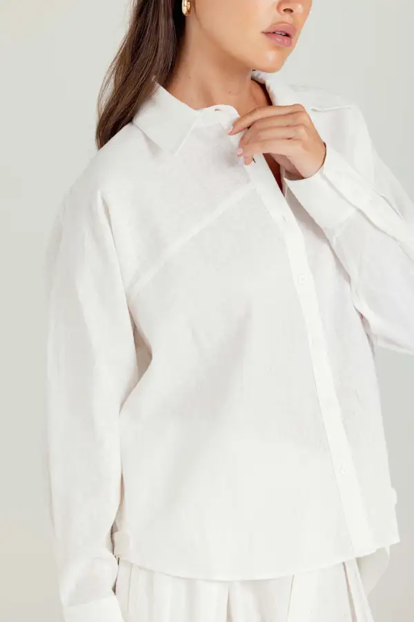 Linen Blend Button Front Relaxed Fit Shirt