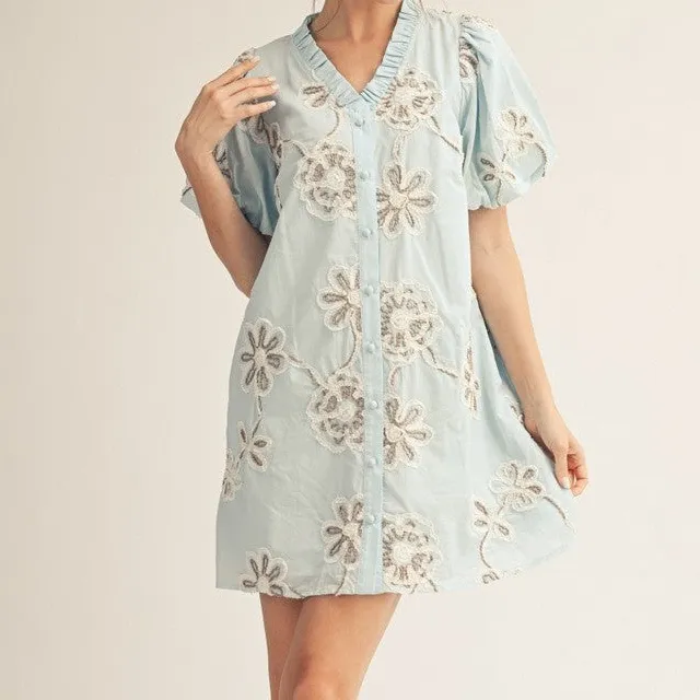 Classic Floral Ruffle Detail Puff Sleeve Dress