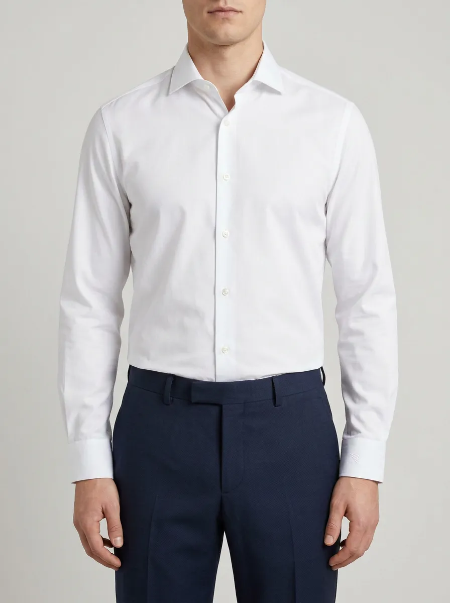 Men's Non-Iron Cotton Solid White Long Sleeve Dress Shirt