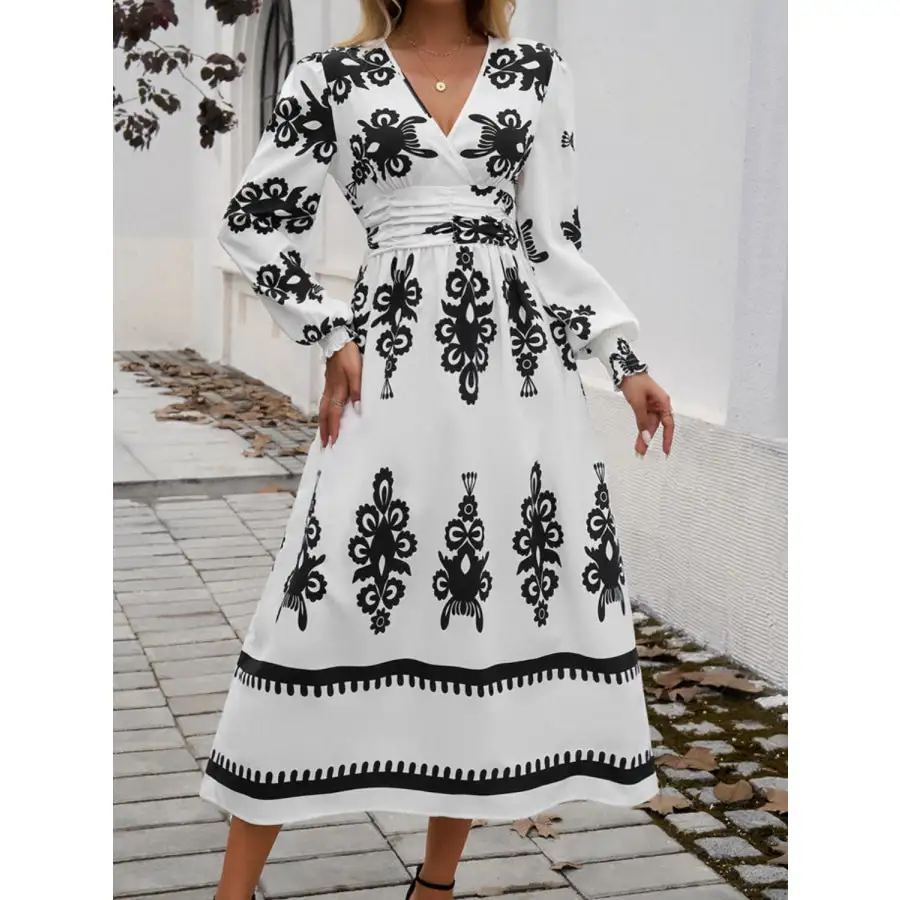 Devine Surplice Lantern Sleeve Midi Dress