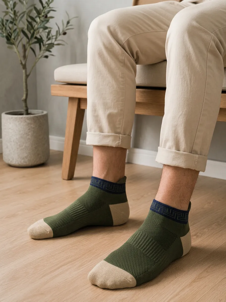 Men's Casual Fashion Greek Key Pattern Printed Ankle Socks