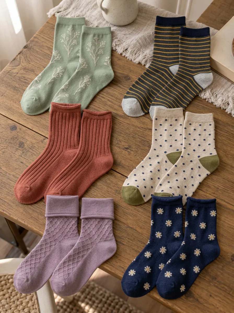 Women's Vintage Floral Striped Polka Dot Heritage Crew Collection Socks Set