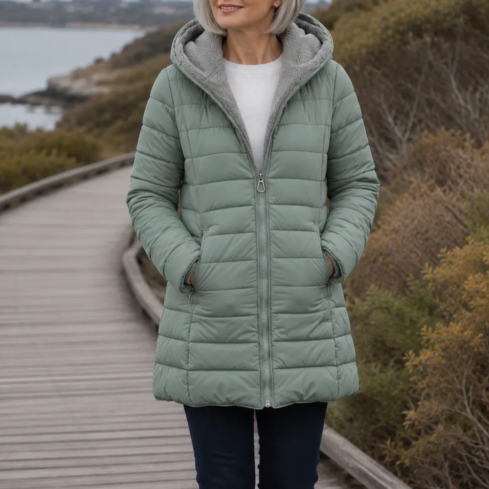 Hooded Quilted Fleece Lined Coat