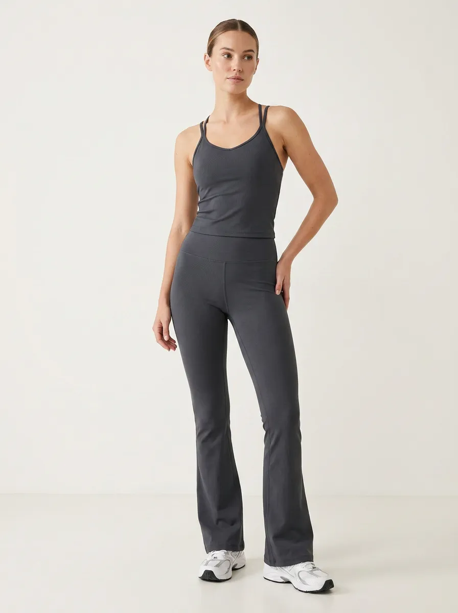 Women's Modern Ribbed Yoga Inspired Fitness Inspired Tank Top and Flare Pants Active Set