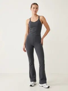 Women's Modern Ribbed Yoga Inspired Fitness Inspired Tank Top and Flare Pants Active Set