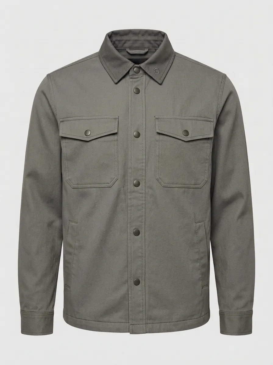 Men's Military Style Olive Green Button-Up Utility Jacket