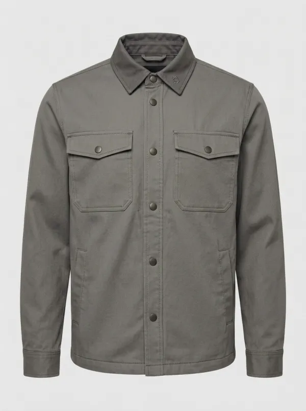 Men's Military Style Olive Green Button-Up Utility Jacket