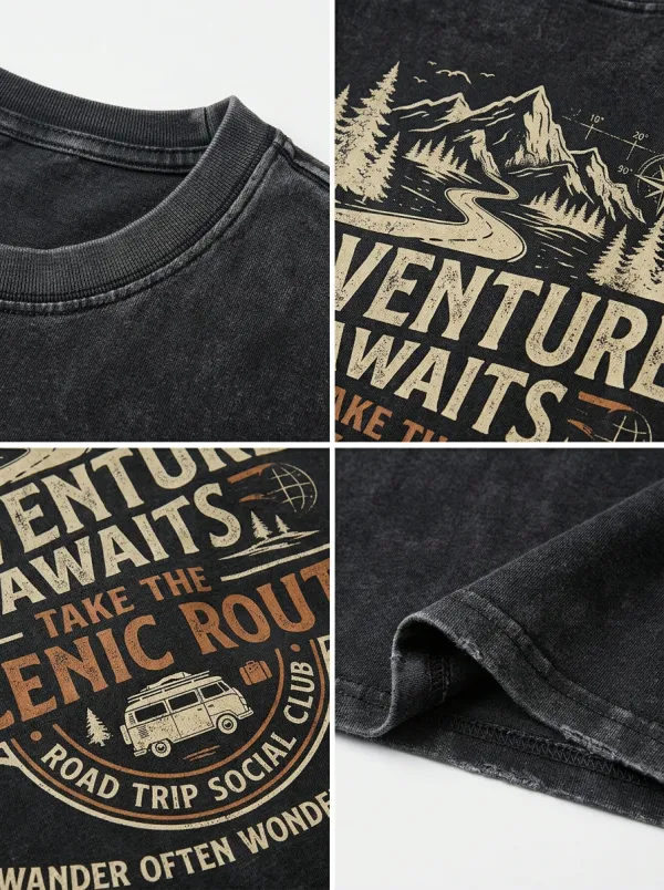 Unisex Adventure Road Trip Mountain Van Printed T-shirt