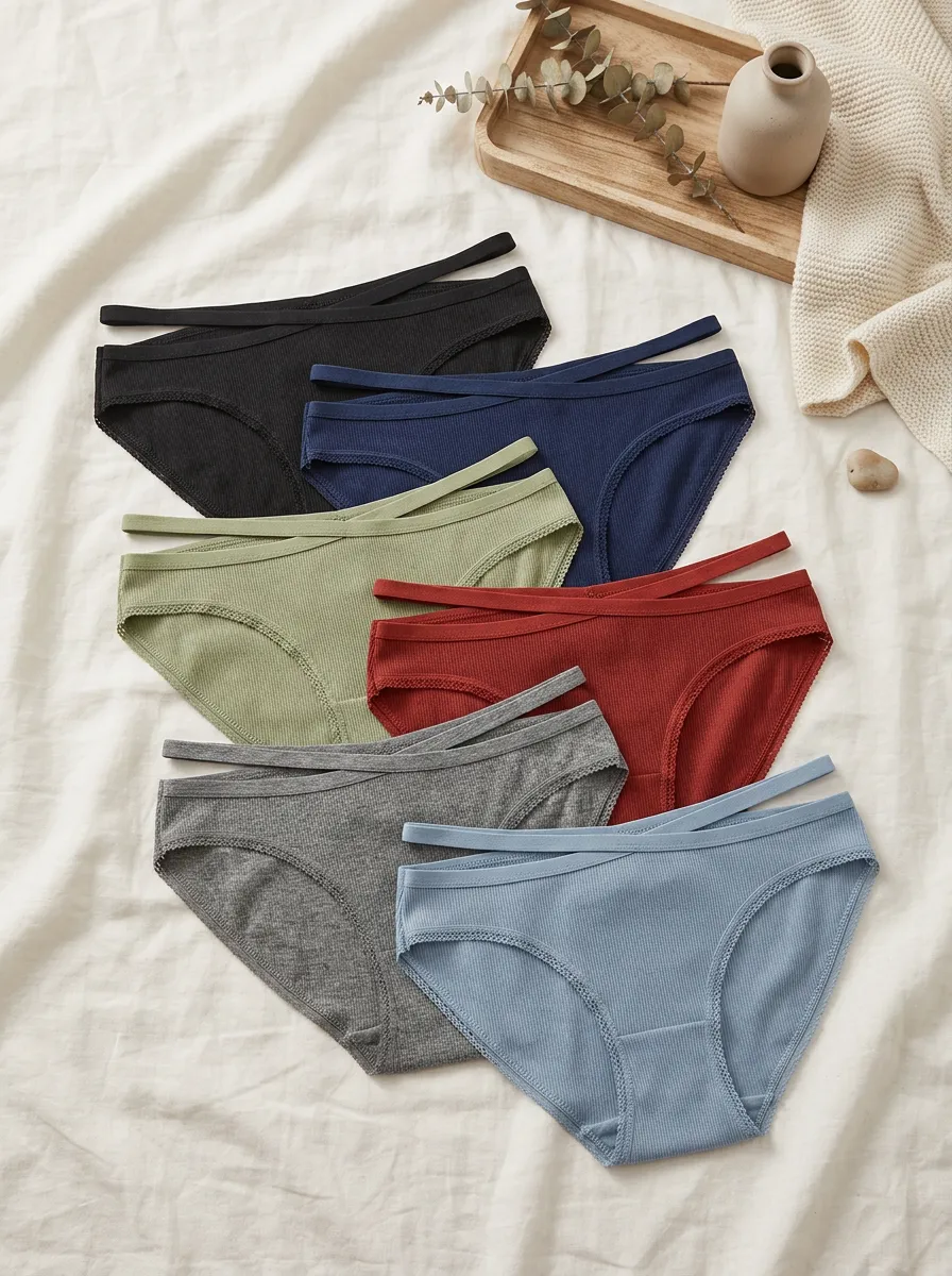Women's Multi-color Ribbed Cross-waist 6-Pack Panties