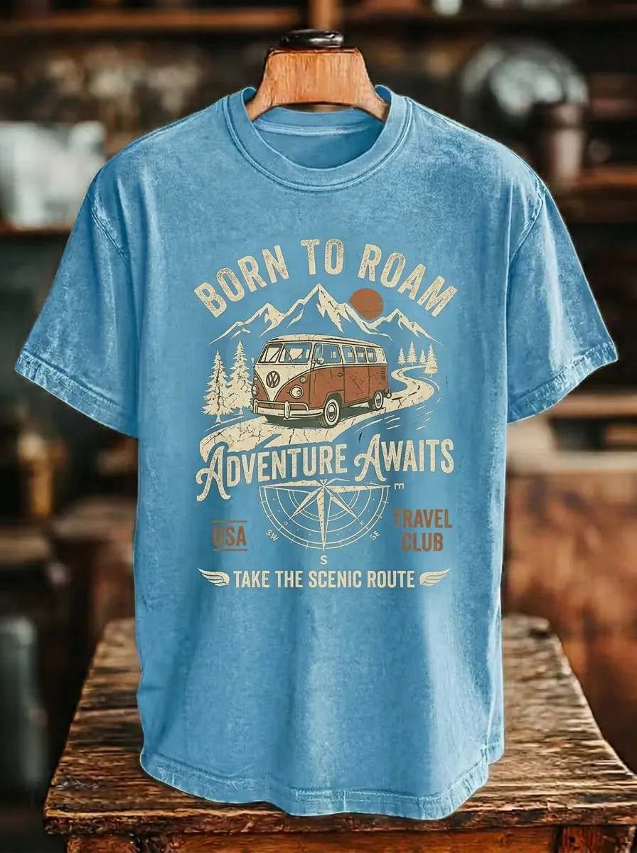 Unisex Travel Lover Camper Van Mountain Printed T-shirt