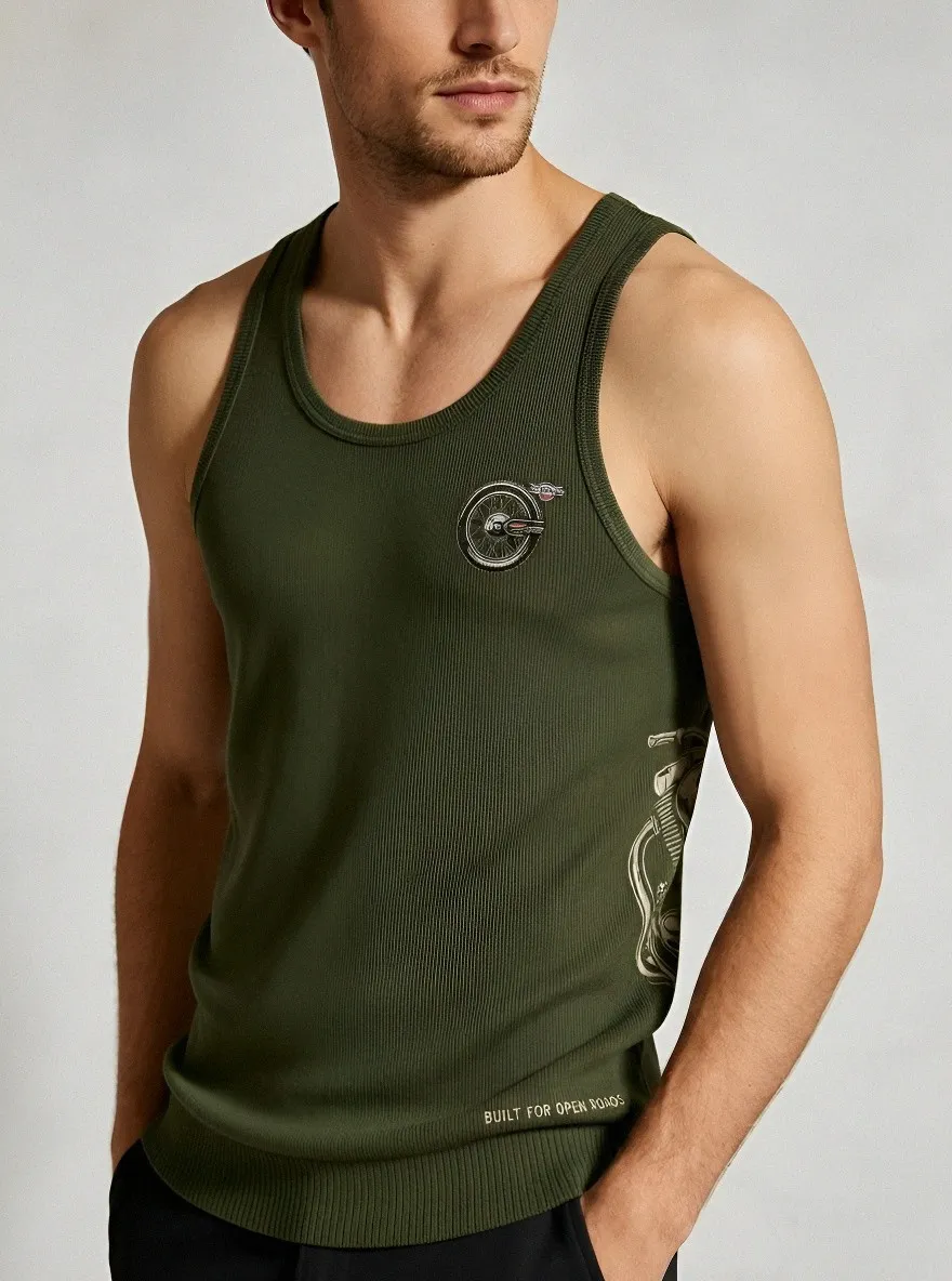 Men's Motorcycle Enthusiast Vintage Bike Printed Tank Top