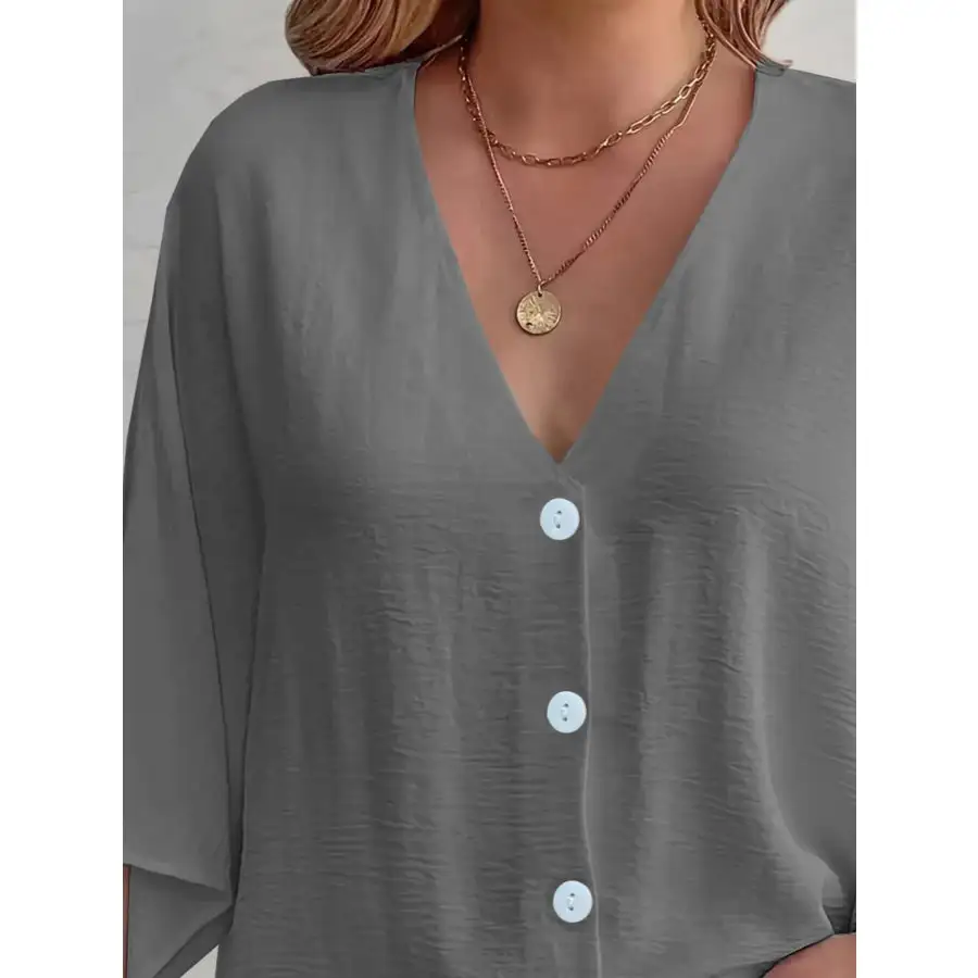 Full Size V Neck Button Down Shirt Plus Size