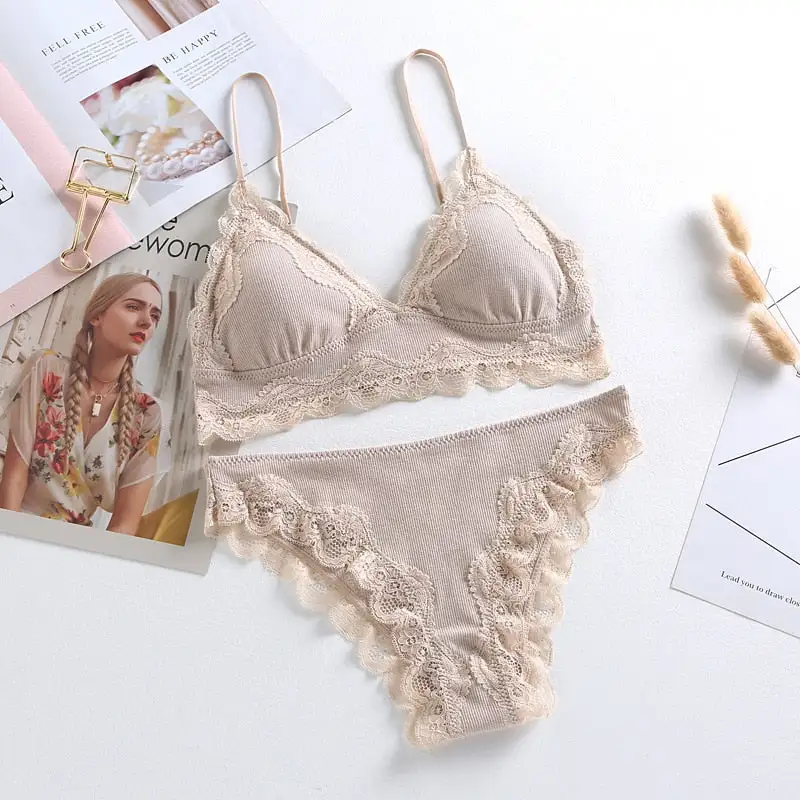 Cotton Lace Trim Lingerie Set