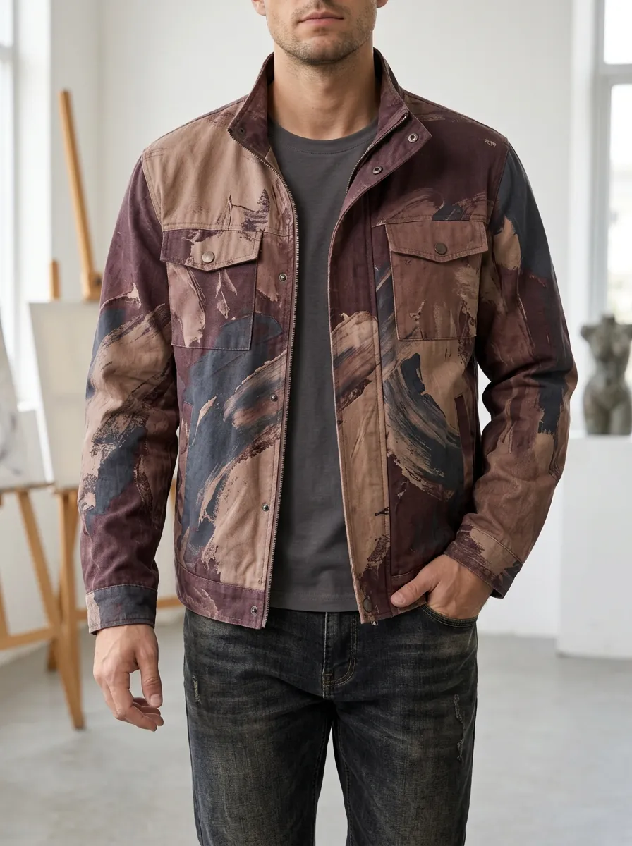 Men's Abstract Brushstroke Rugged Street Jacket