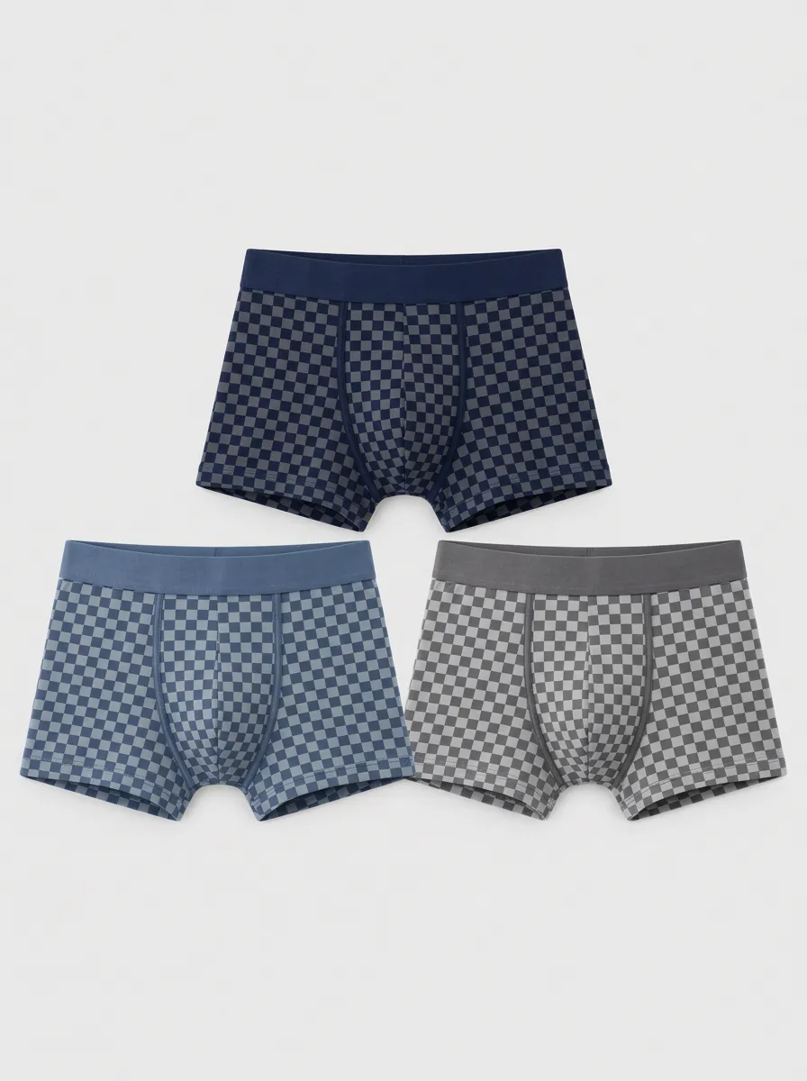 Men's Multicolor Checkerboard Patterned Boxer Briefs 3-Pack