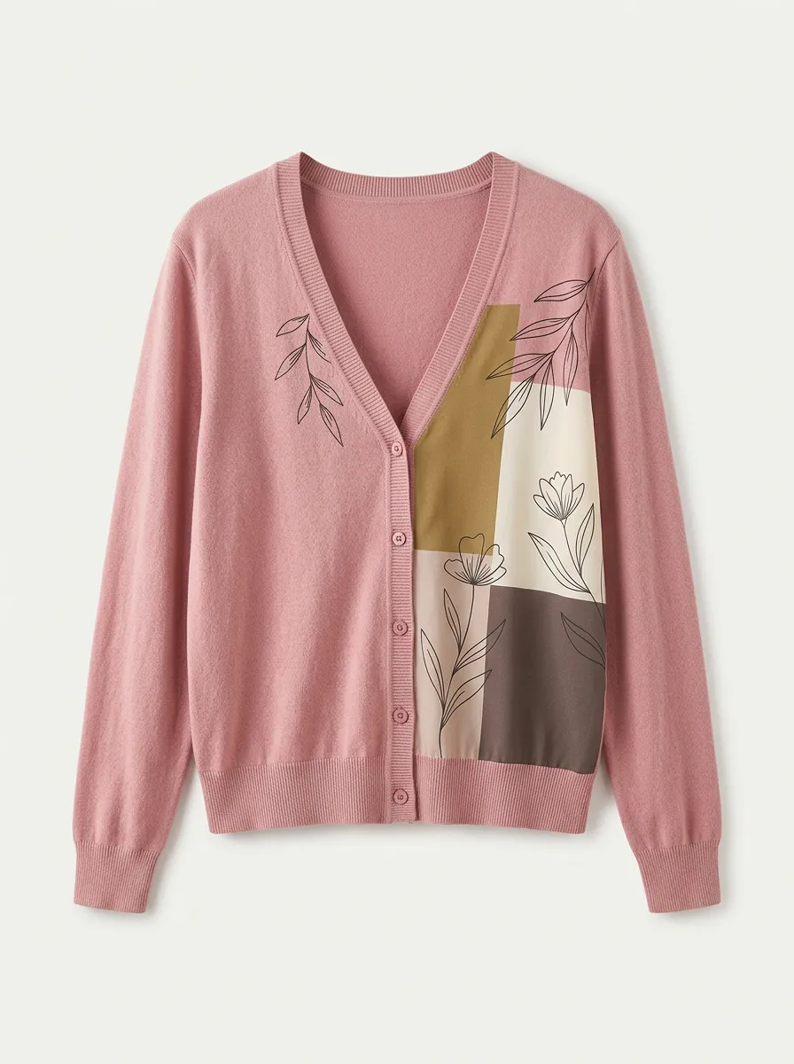 Women's V-Neck Floral-Motif Cardigan