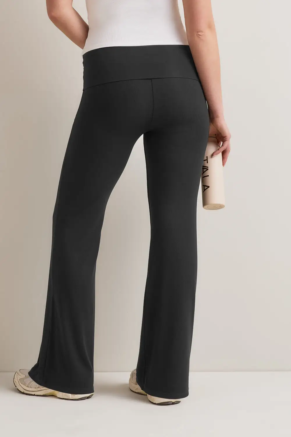 Fold Waist Flared Rib Trousers