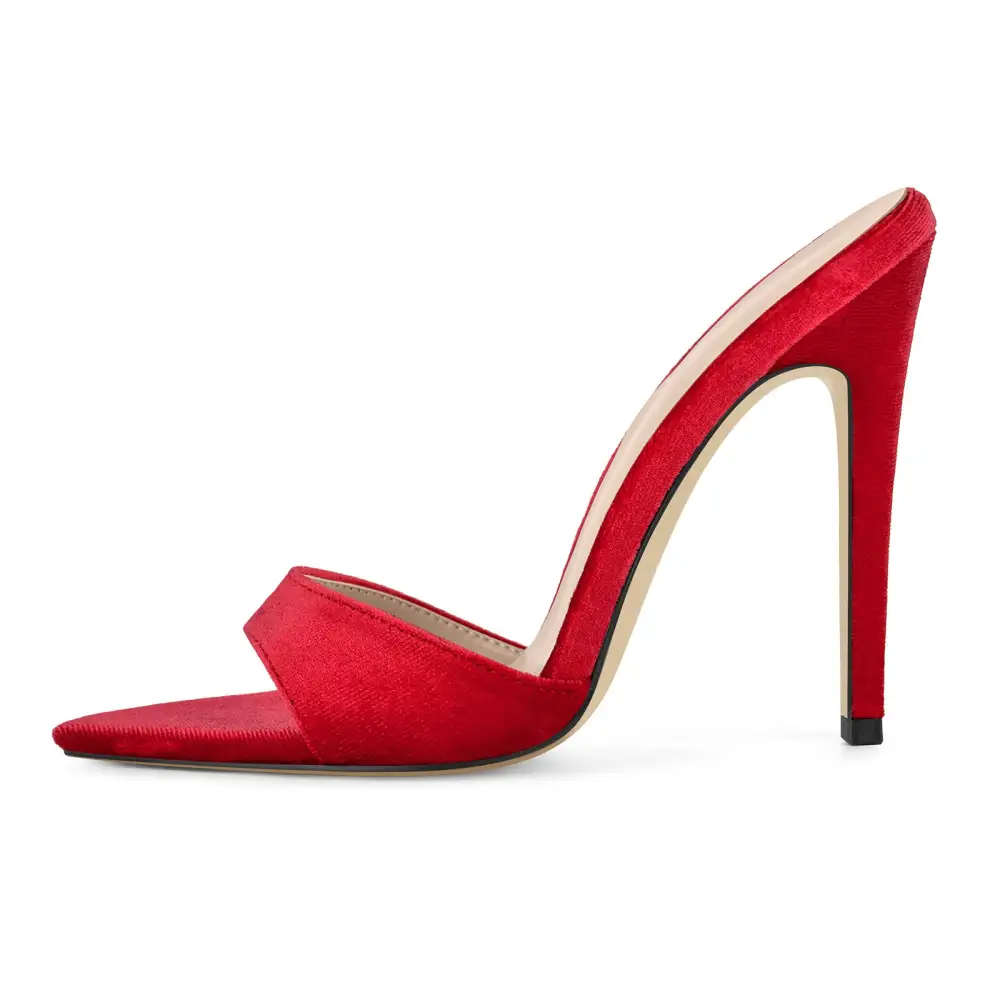 Velvet Pointed Toe Slip On Mule Sandals