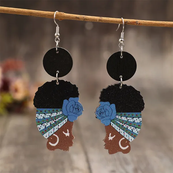 Retro Pattern Wooden Drop Earrings