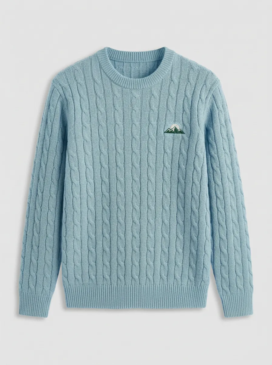Men's Mountain Sun Embroidered Cable-Knit Crewneck Sweater