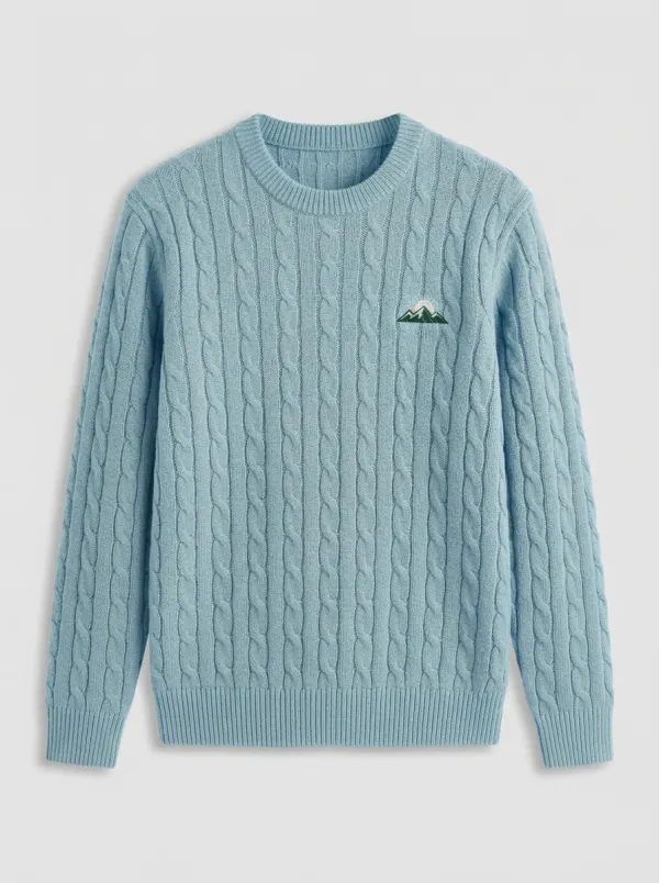 Men's Mountain Sun Embroidered Cable-Knit Crewneck Sweater