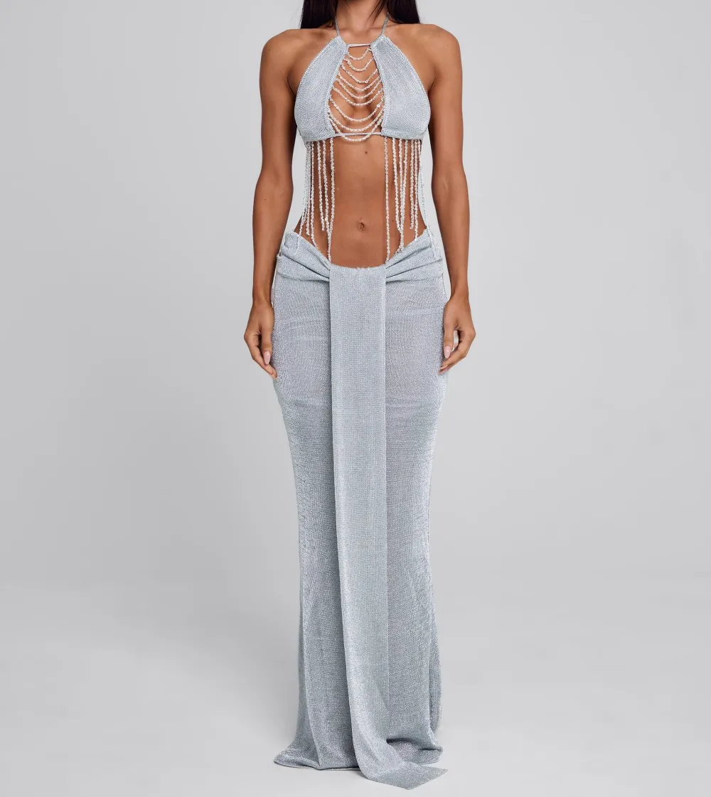 Silver Knit Maxi Skirt