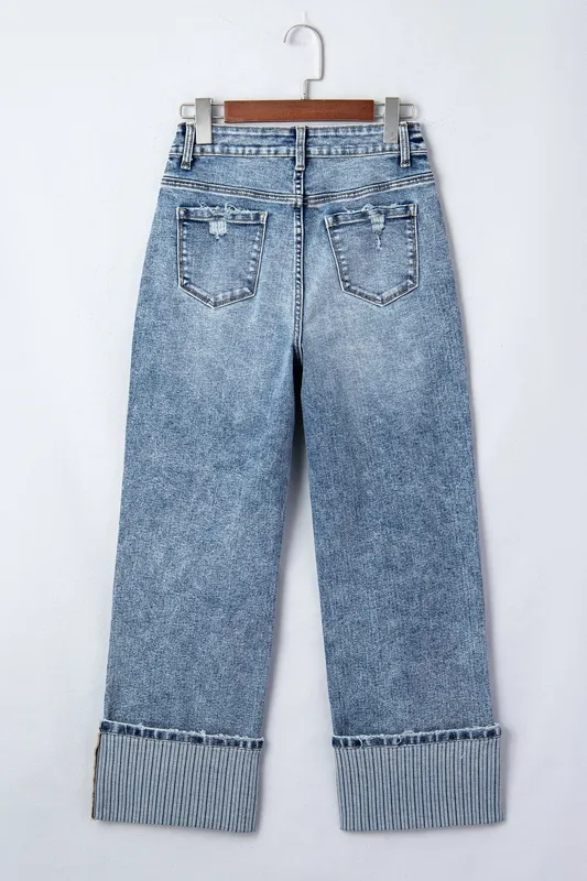 Cuffed Straight Loose Jeans