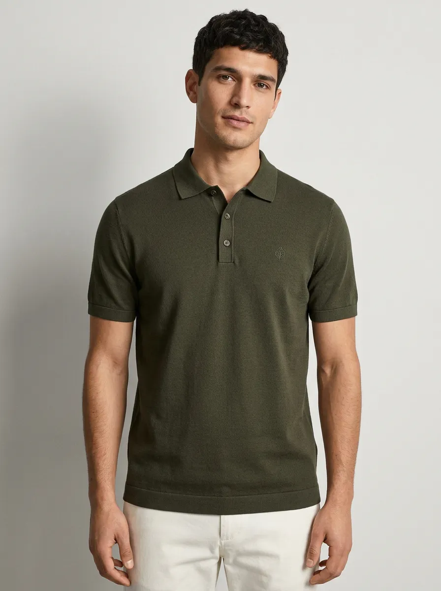 Modern Leaf-Pattern Embroidered Men's Polo Shirt