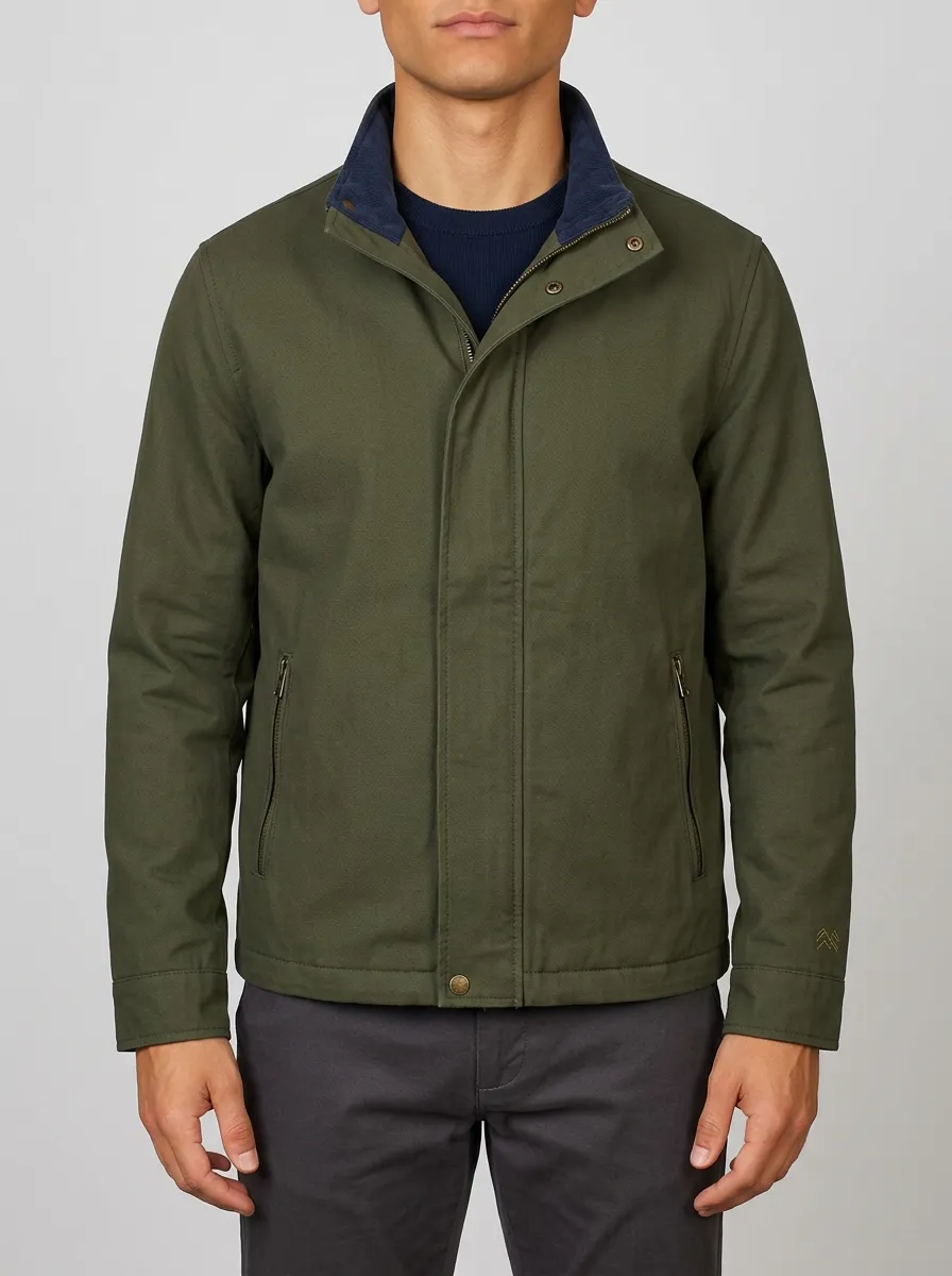 Men's Casual Outdoor Olive Green Stand Collar Zip-Up Jacket