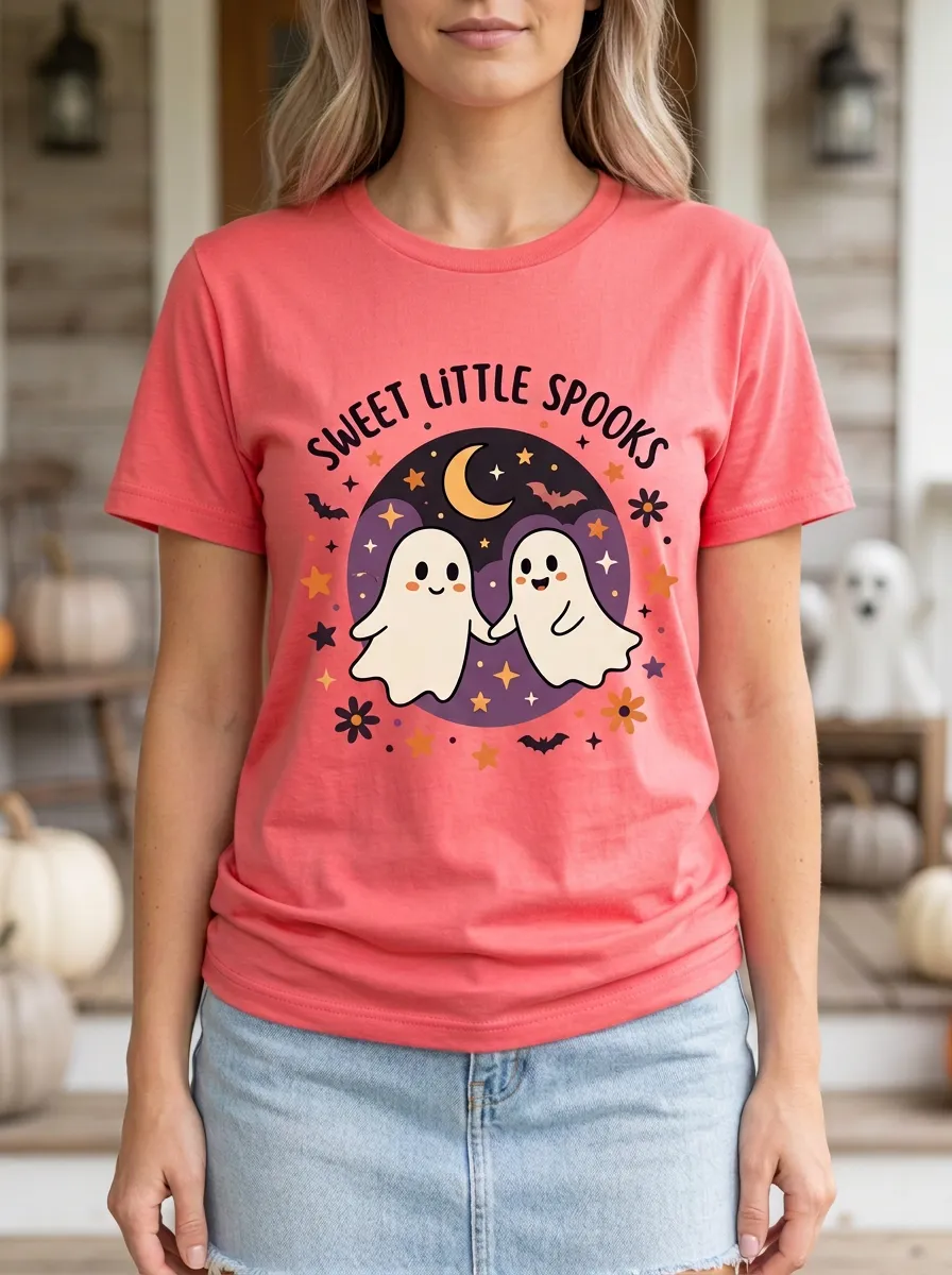Cute-Spooky Ghost Halloween Graphic T-Shirt