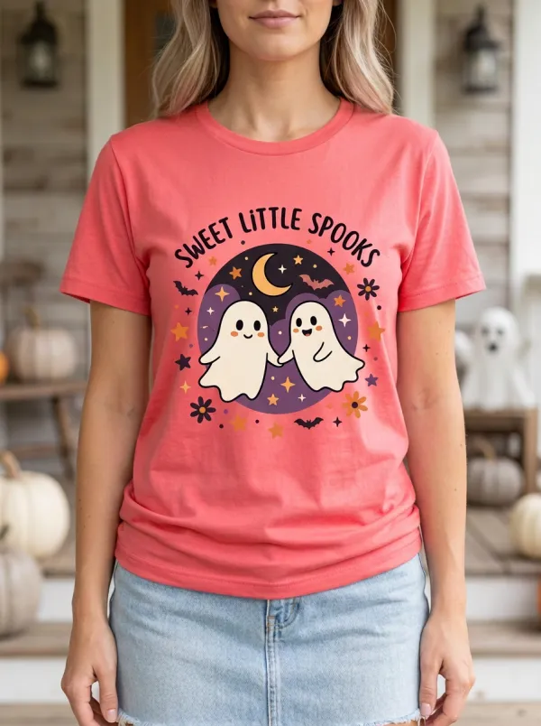 Cute-Spooky Ghost Halloween Graphic T-Shirt