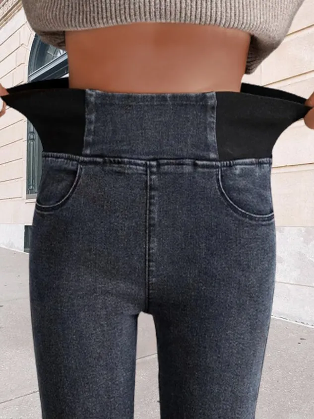 Women's Elasticity Waist Stretchy Loose Plain Denim Jeans
