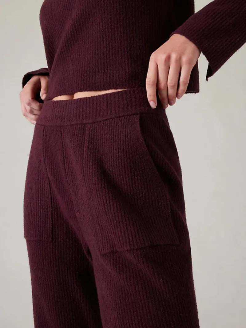 Burgundy Ribbed Pants For Cozy Casual Style