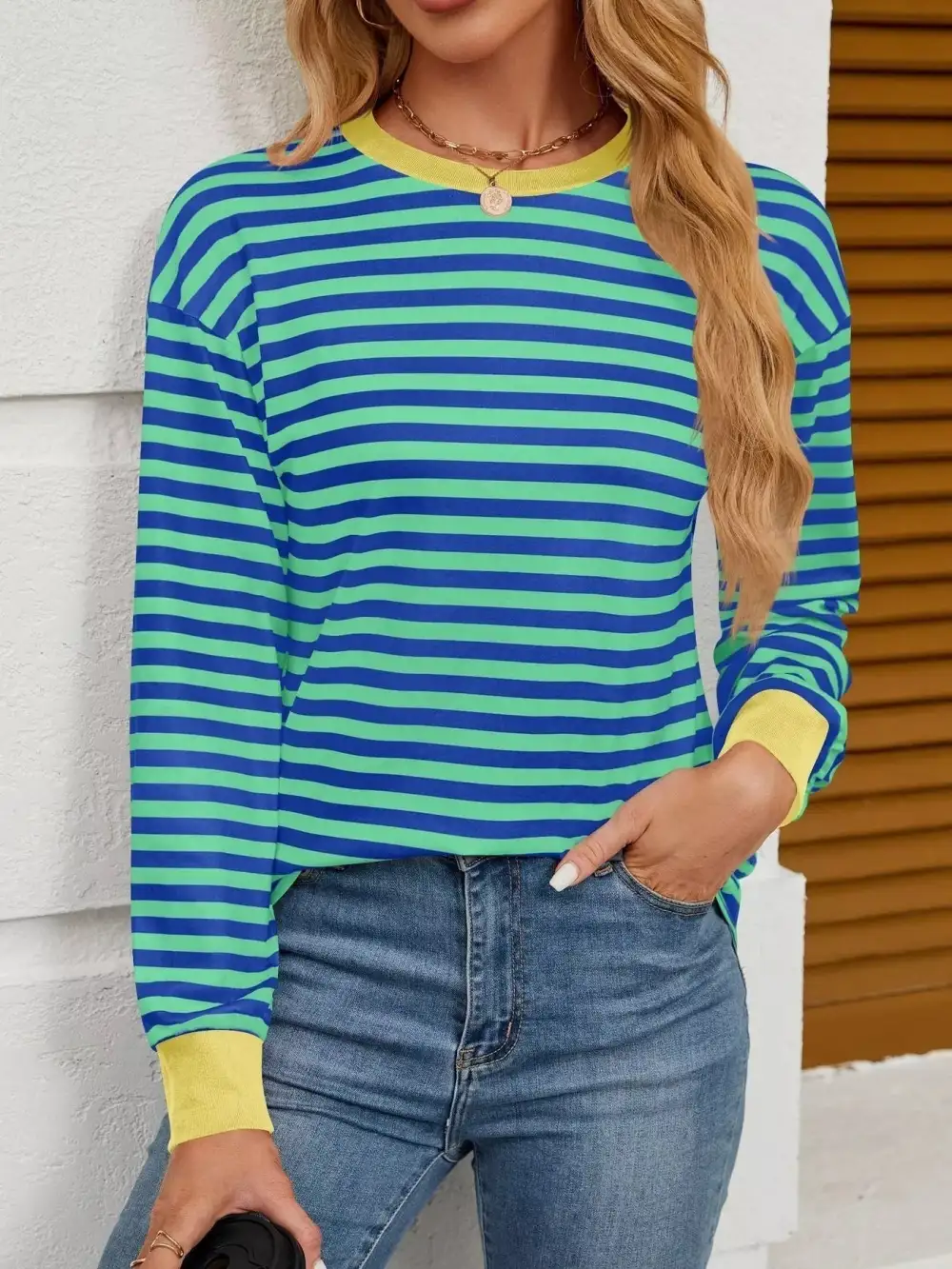 Striped Round Neck Long Sleeve T-Shirt