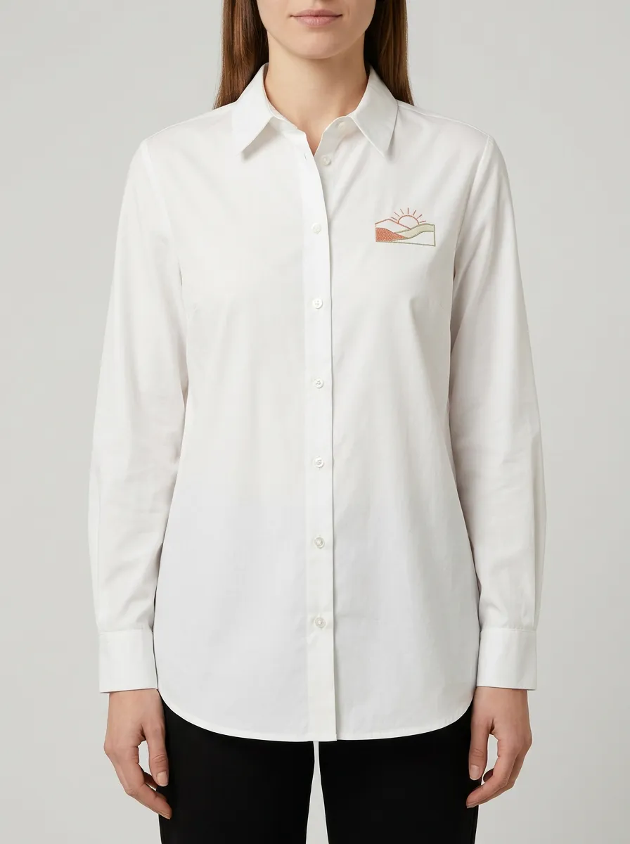 Women's Button-Front Embroidered Landscape Shirt
