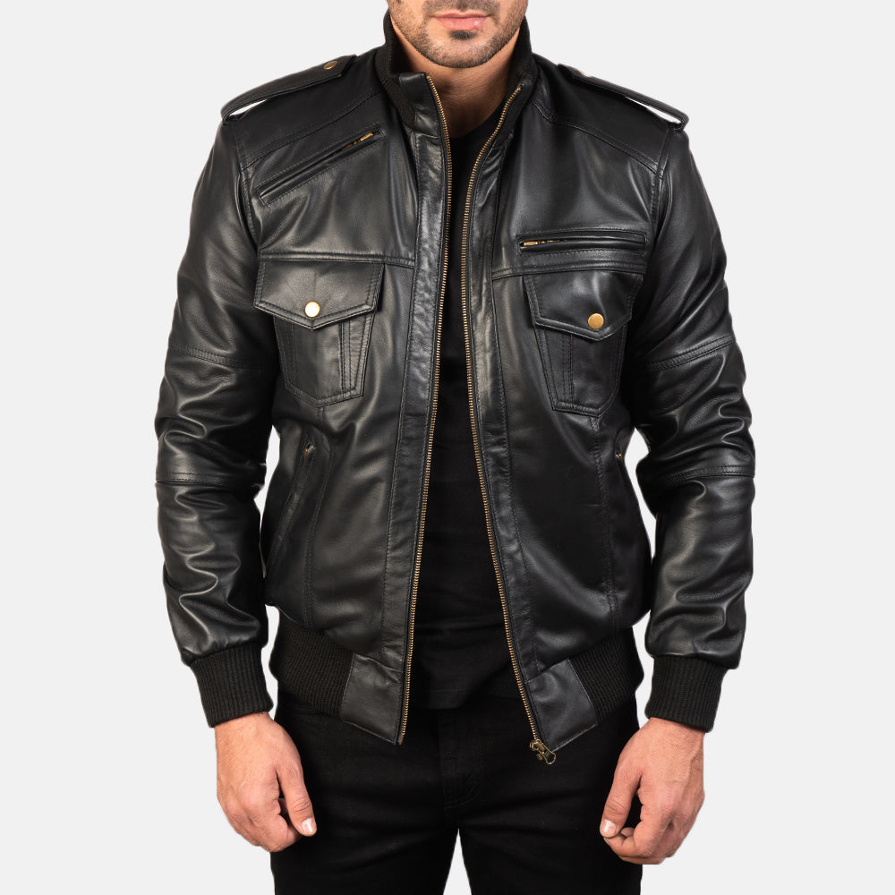 Men's Structured Bomber Leather Jacket