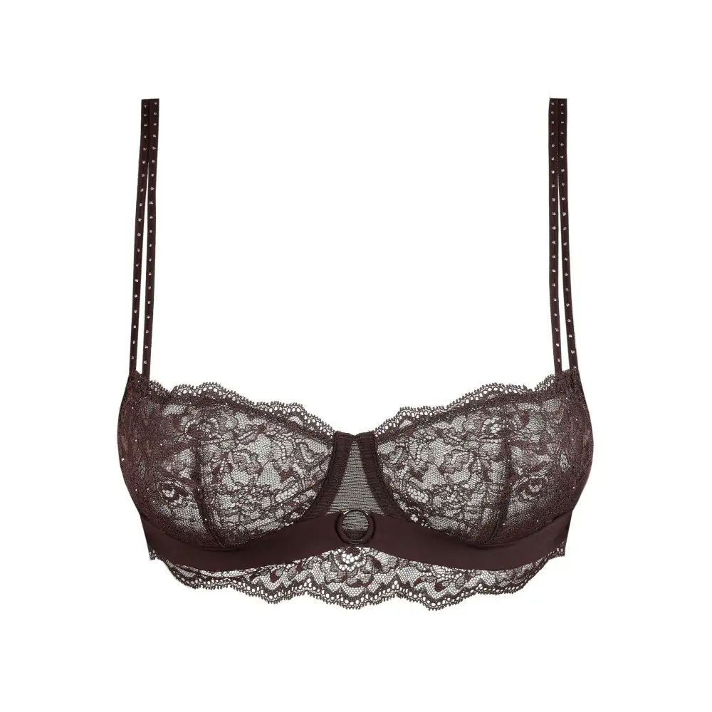 Women's Balconette Underwire Two-Part Cup Leotard Back Adjustable Straps Floral Lace Scalloped Lace Floral Detail Bra