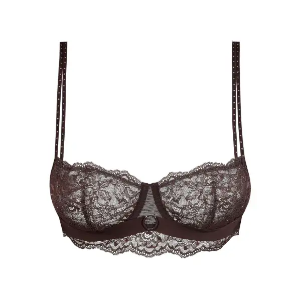 Women's Balconette Underwire Two-Part Cup Leotard Back Adjustable Straps Floral Lace Scalloped Lace Floral Detail Bra